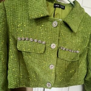 SHEIN Lime Green Sequin Blazer